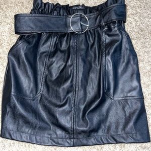 Black Leather Skirt with Belt (M)